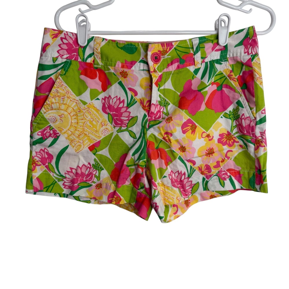 Lilly Pulitzer Callahan Floral Patchwork Shorts Pink Green‎ Yellow Size 6 96824